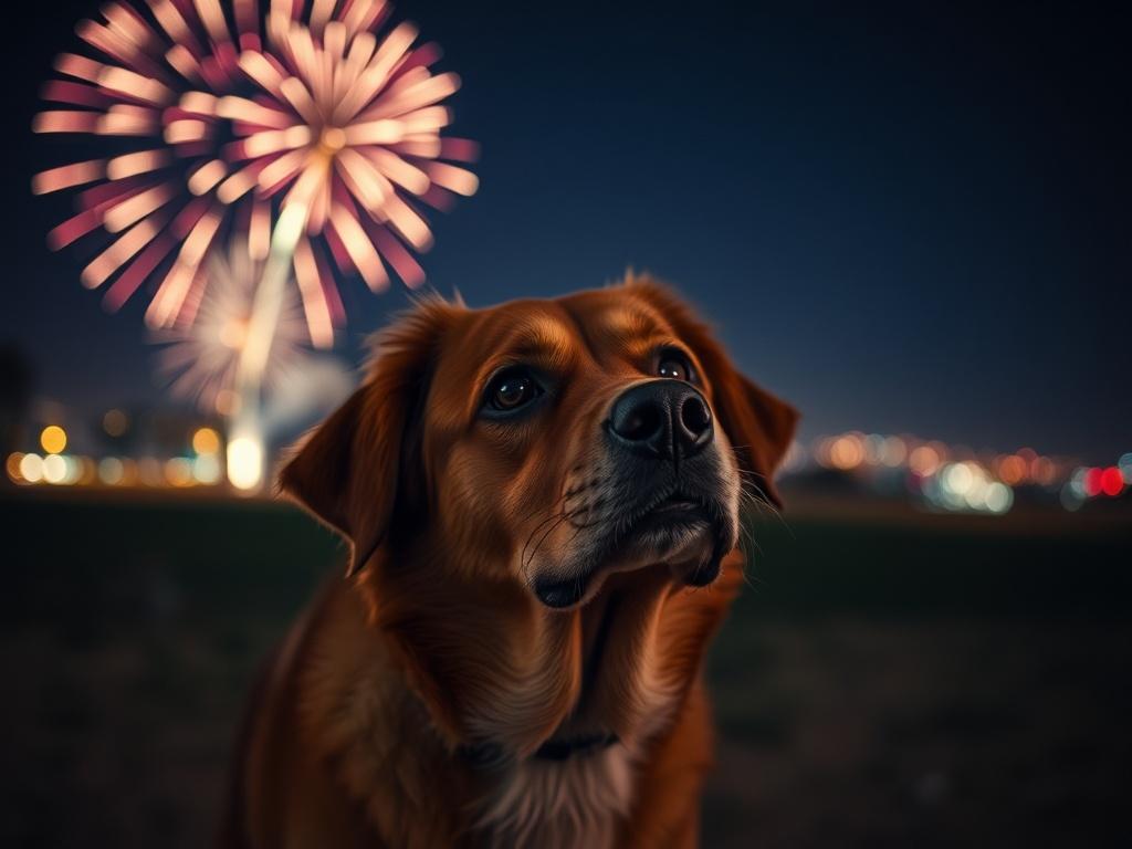The dog is afraid of fireworks.фото