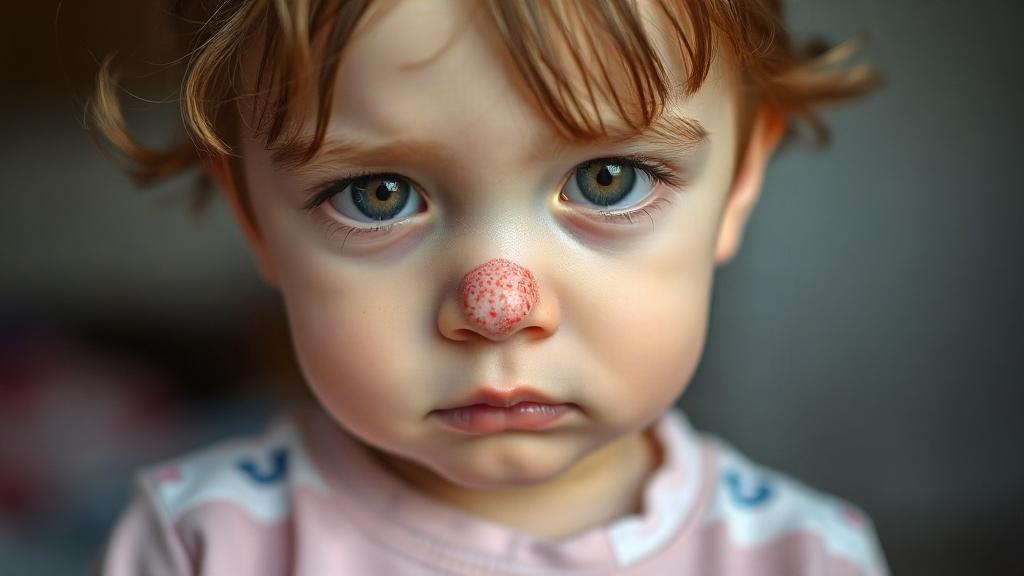 a child with a runny noseфото
